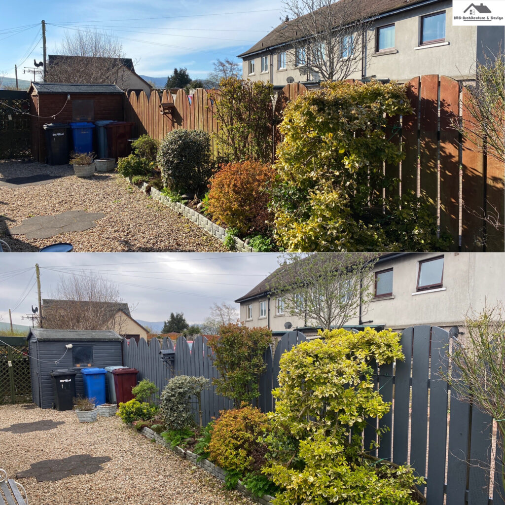 before and after silver copse fence paint IMD Architecture & Design